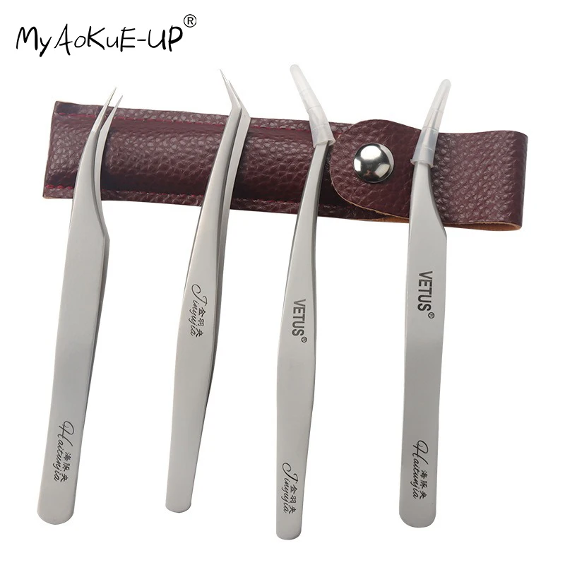 

VETUS Original Stainless Steel Tweezers Eyelash Extensions Brown Leather Cover Packaging Hyper Fine Tip Anti Static Tweezers