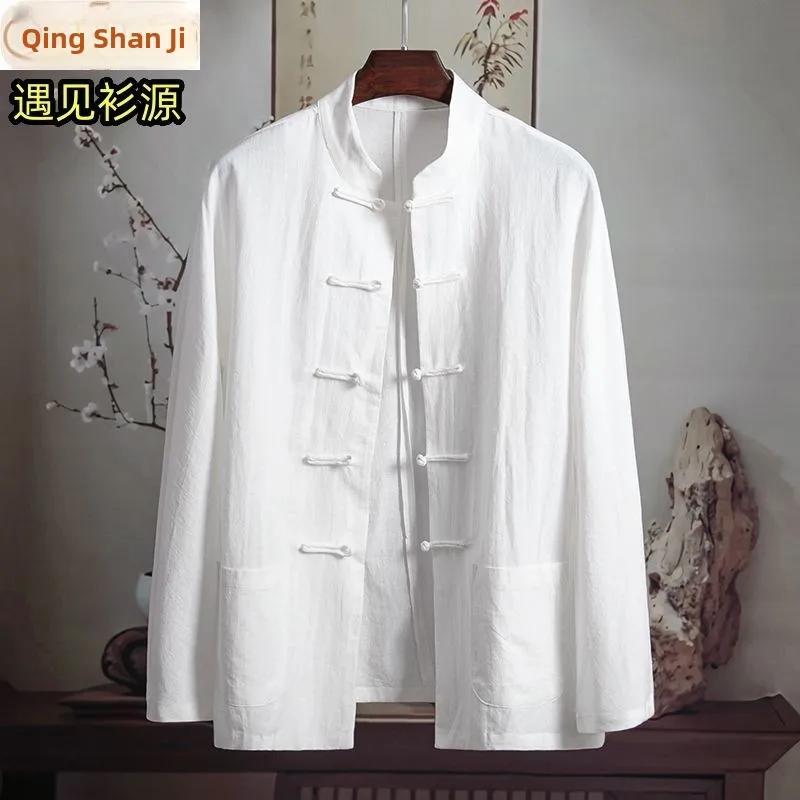 

Loose Fit Long Sve Cotton Linen Men's irt Thin Chinese Sle Base Layer irt Travel Summer Tour Pure Color