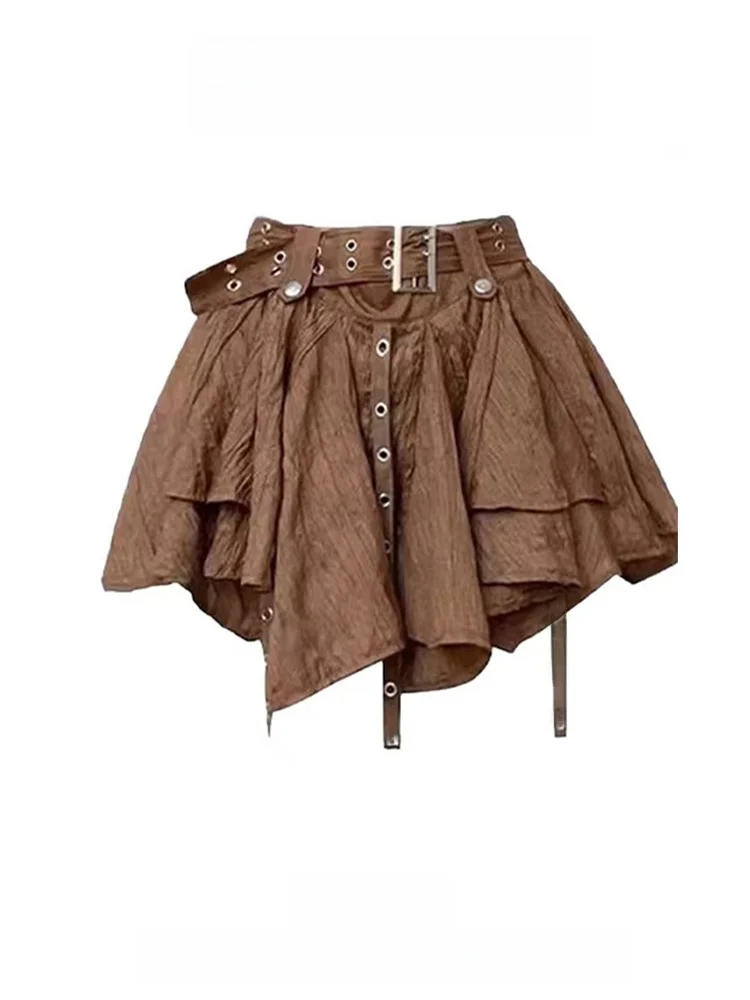 

Коричневая женская юбка из марли в стиле ретро, с завязками, с высокой талией, многоярусная, свободного кроя, для повседневной носки