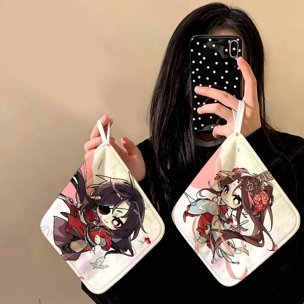 Cartoon H-heavens O-officials B-blessings Polyester Cotton Hand Wiping Towel Hanging Design Durable for Household Restaurant Toi