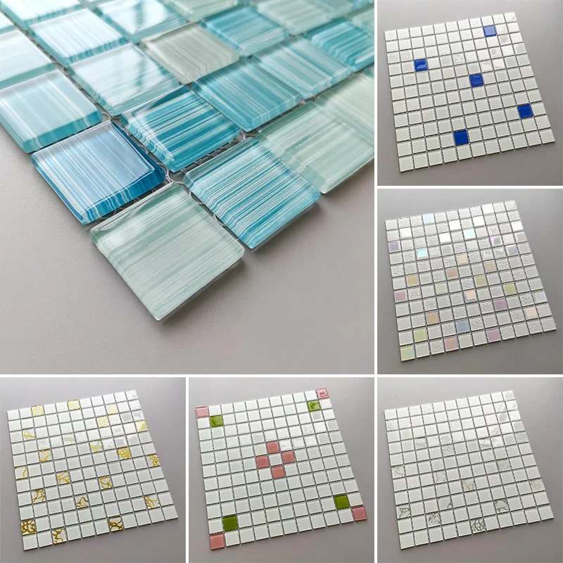 Glass Mosaic Simple style 30*30cm Bathroom Kitchen Bedroom Living Room Solid Color Porch Background Wall Tile Home Decoration