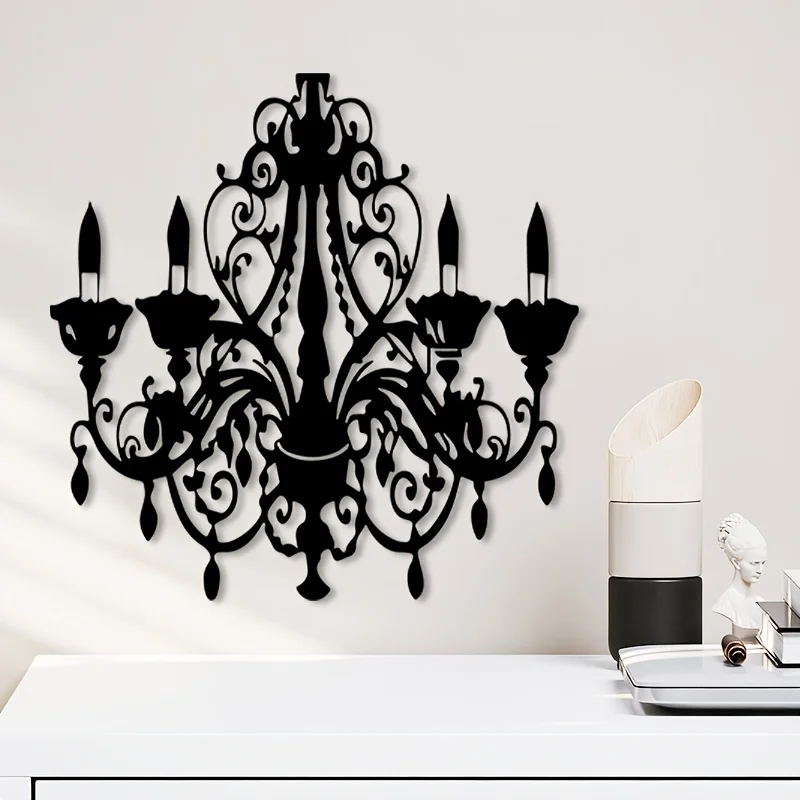 CIFBUY Iron Wall Art,2D Flat Laser Cut Vintage Chandelier Metal Hanging Sculpture,Rustproof Powder‑Coated Wall Decor