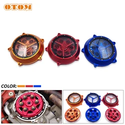 OTOM Motorcycle CNC Engine Transparent Clutch Cover Protector Guard And Clutch Drum Hub Gland 6 Holes For ZONGSHEN NC KAYO KEWS