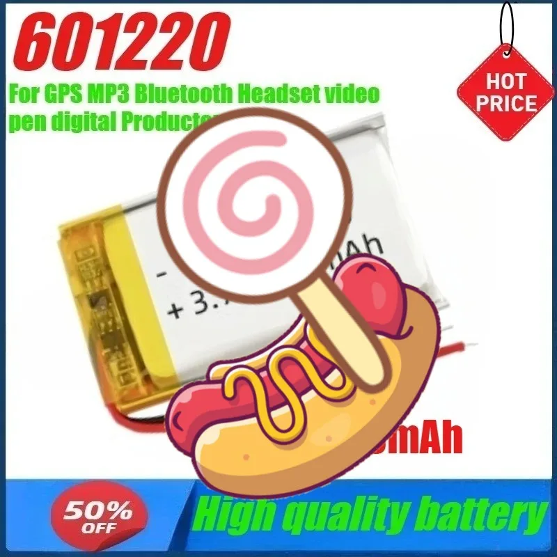 

601220 3.7V 100mAh Lipo Lithium Polymer Rechargeable Battery for GPS MP3 Bluetooth Headset Video Pen Digital Productors