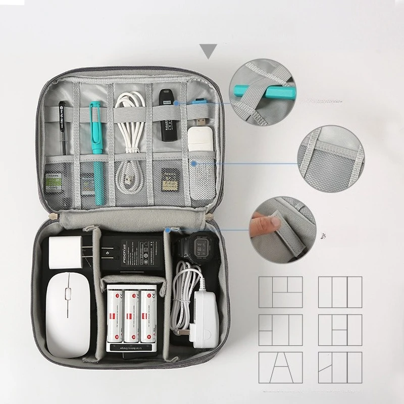 حقيبة تخزين كابل السفر المحمولة ذات سعة كبيرة وأجهزة إلكترونية مقاومة للماء ومنظم شاحن خط سماعة الأذن ومستلزمات السفر #4