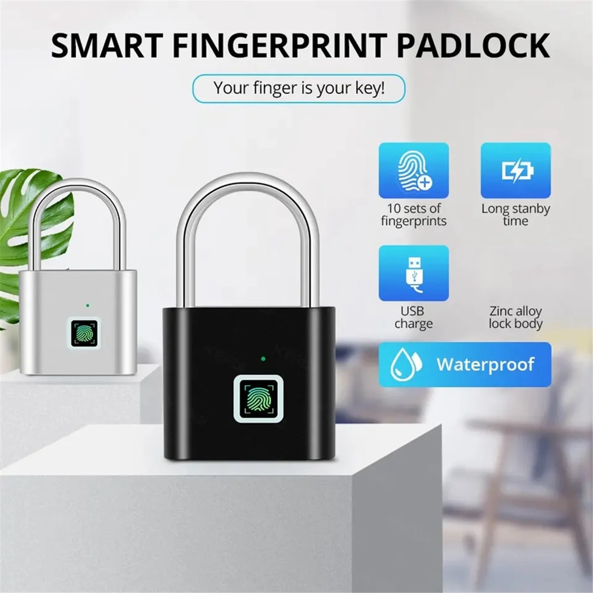 ELBA Keyless USB Charging Fingerprint Lock Inteligentna kłódka Wodoodporna