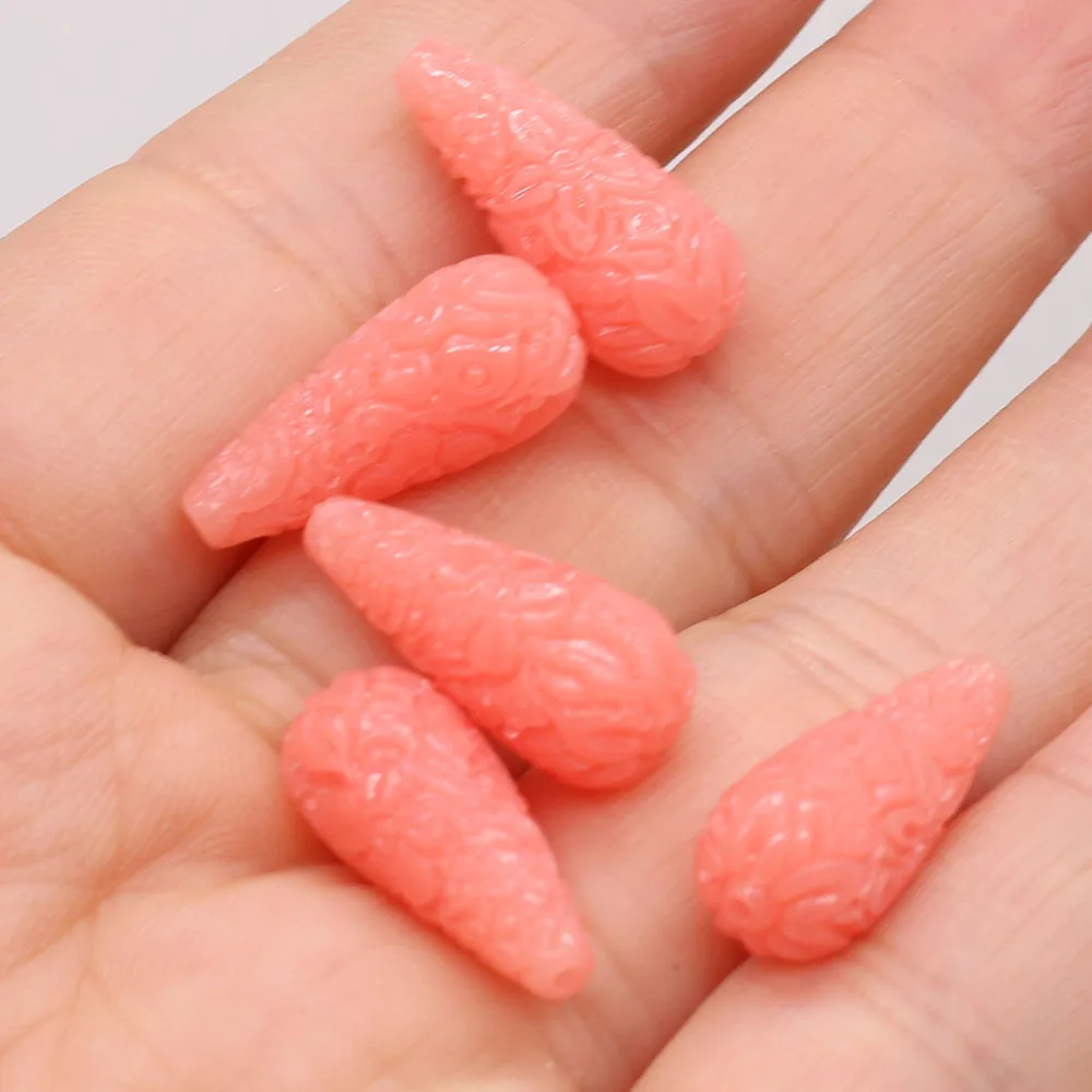 4PCS Natural Coral Long Water Drop Pendant Bead Crafts For Jewelry MakingDIY Necklace Earring Accessories Charm Gift Party Decor