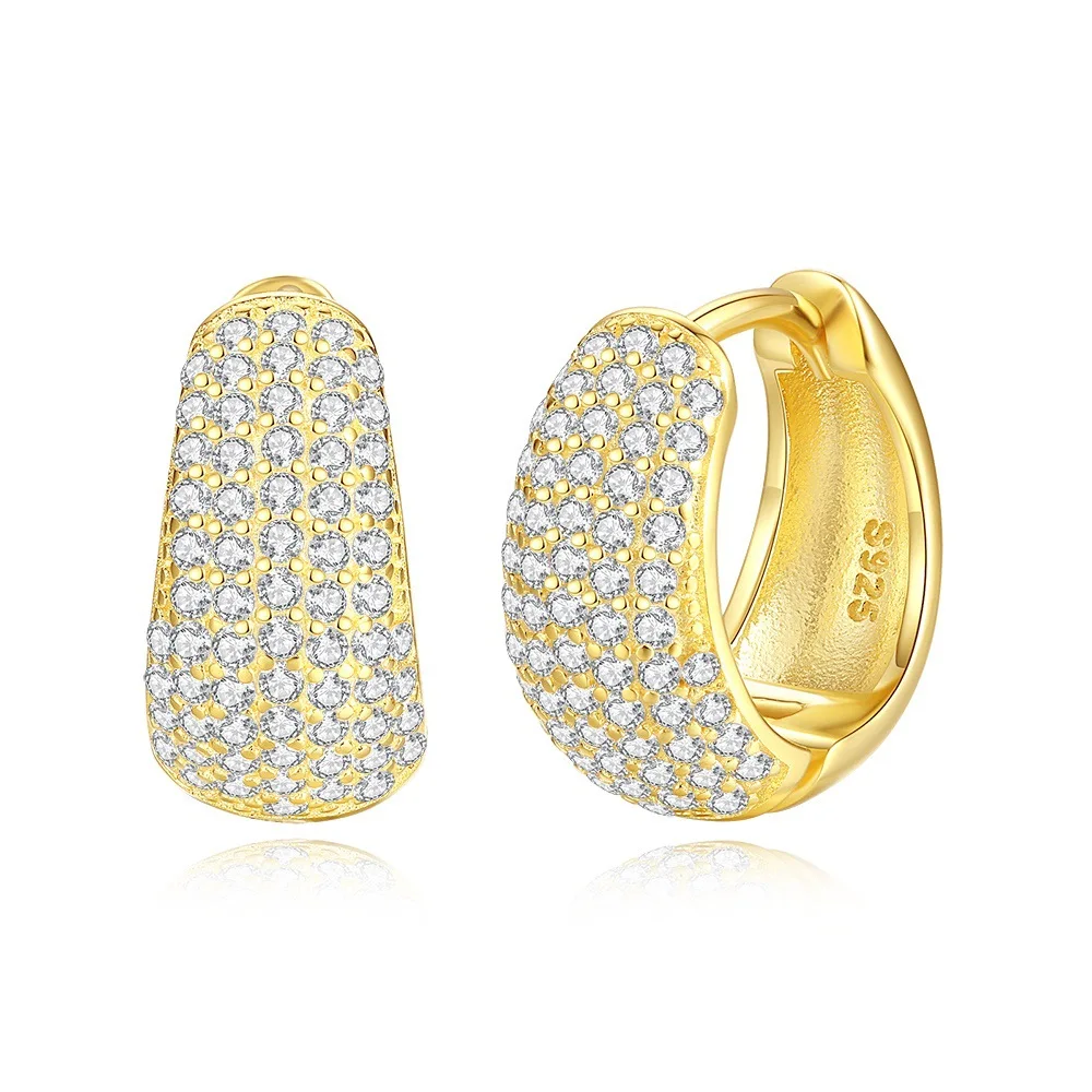 Fashion Chic 925 Silver 5A Grade Zircons Ear Hoop Huggies Full Diamond CZ Round Circle Ear Ring Buckle Earrings Women Jewellery