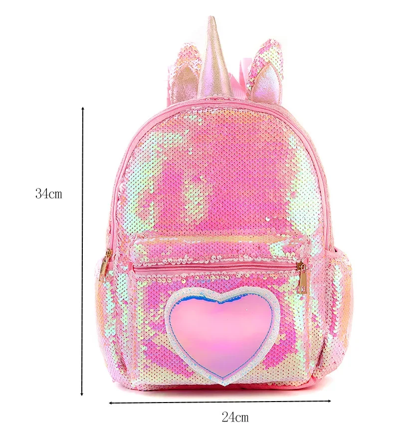 Sequins Unicorn Backpacks for Girls Boys Mermaid Heart Pattern Double Shoulders Back Pack Children Student Schoolbag Mochila