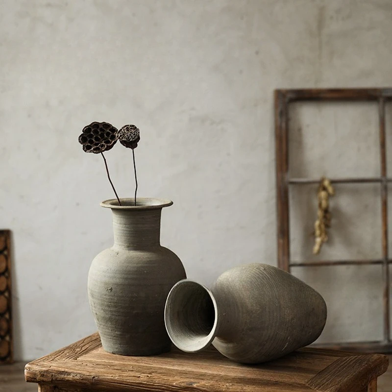Wabi Sansan antique clay pot vase ornament coarse pottery vase homestay decoration antique pottery vase dry branch ornament