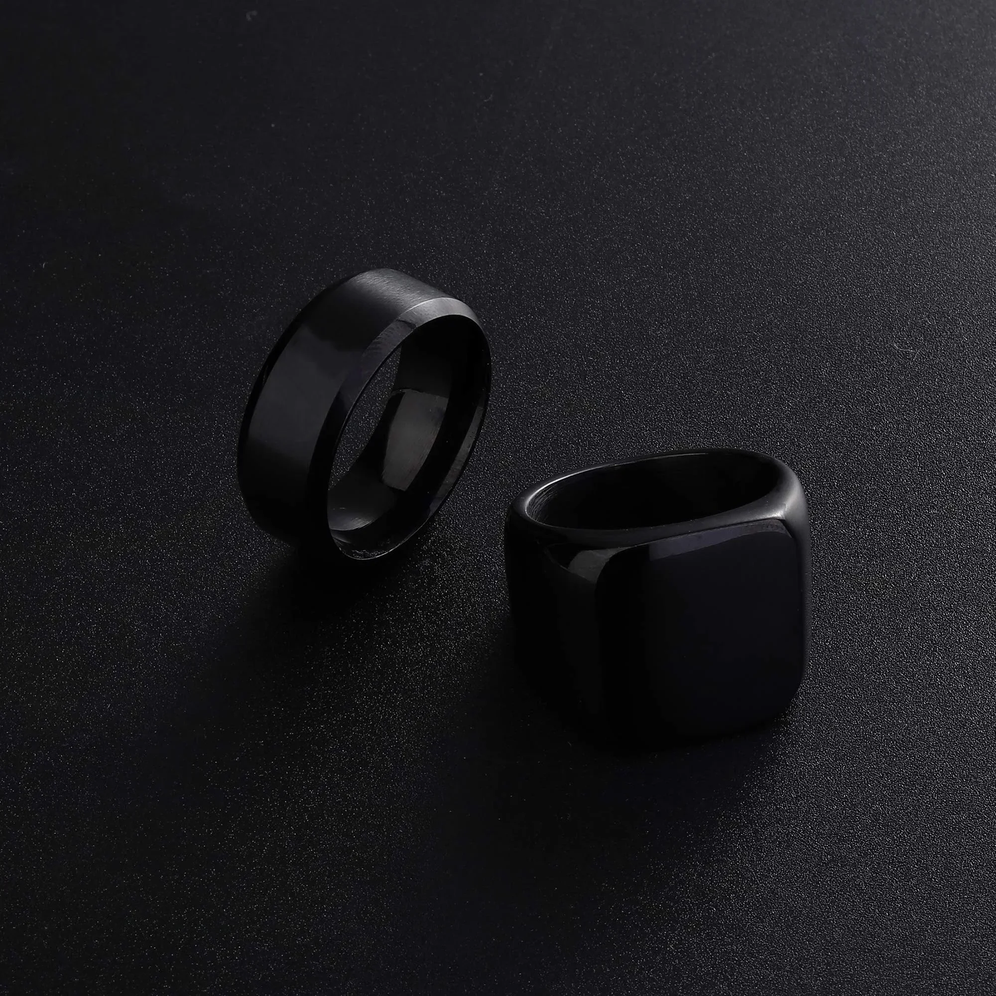 MYYA Men\'s Smooth Black Stainless Steel Rings Width Signet Square infinity Finge Ring Hiphop Male Wedding Party Jewelry Gift