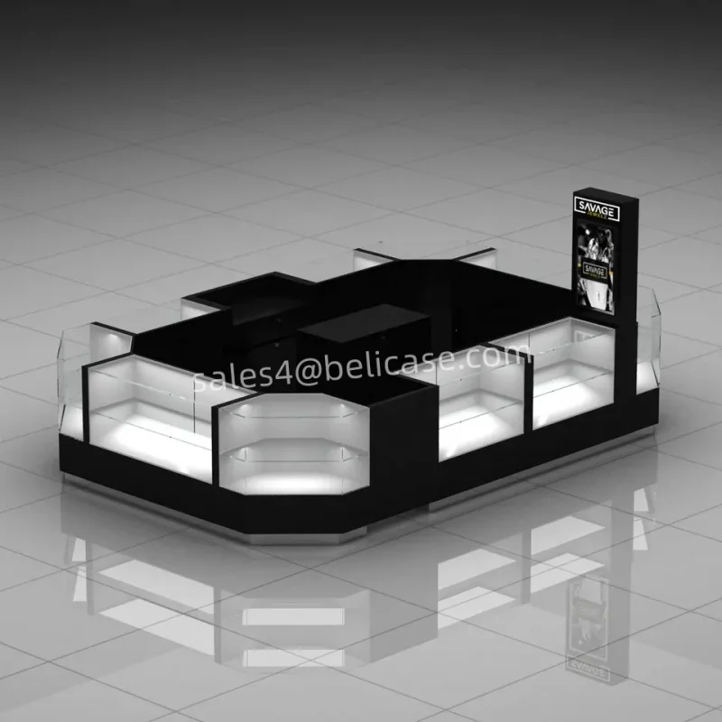 Custom, High End Necklace Jewelry Glass Showcase Display Cabinet Wooden Shopping Mall Decoration Jewelry Kiosk Design