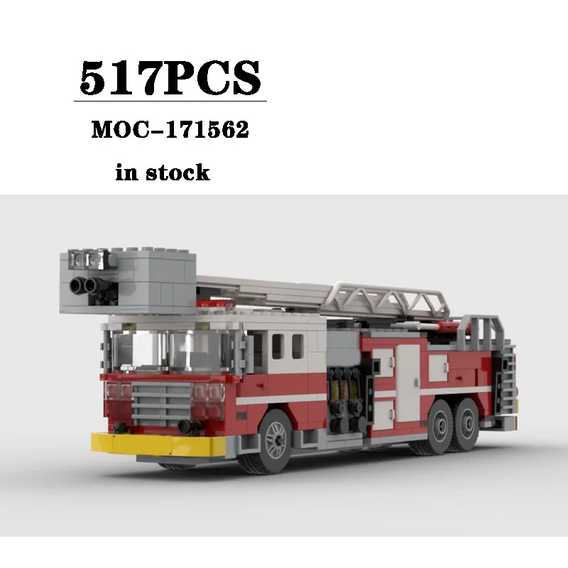 Blocos De Construção De Caminhão De Bombeiros Para Crianças, MOC-171562, Fire Ladder, Modelo De Construção, Presentes De Aniversário, Brinquedos De Natal, 517Pcs