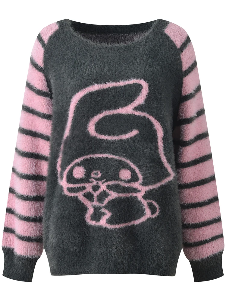High-EndEuropean-Sle  Design Knitted Crew Ne Long Sve Patched Color Blo Hat Faionable Versatile Women's irt