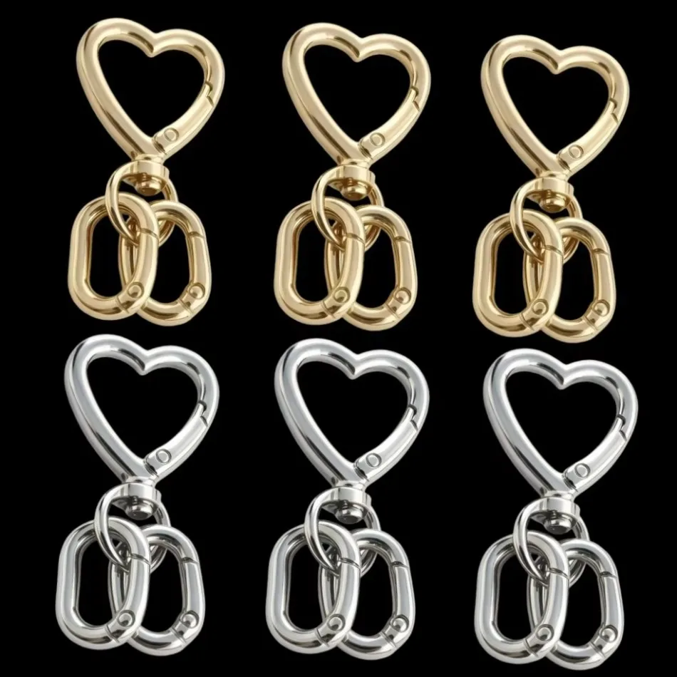 2-50Set Heart Shape Metal Alloy Spring Clasp Hooks Carabiner Key Ring Connectors For DIY Keychain Jewelry Making Accessorie