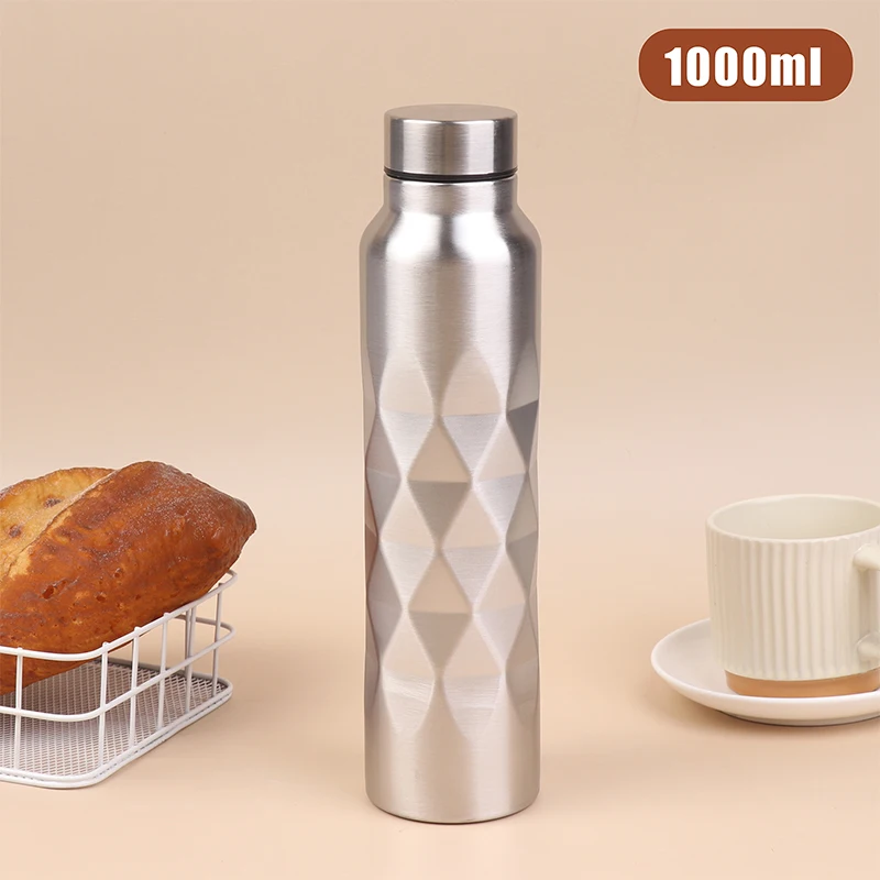 Leak-Proof Sport Flask For Fitness Gym Camping 1000ML Large Capacity Single-Wall Stainless Steel Water Bottle