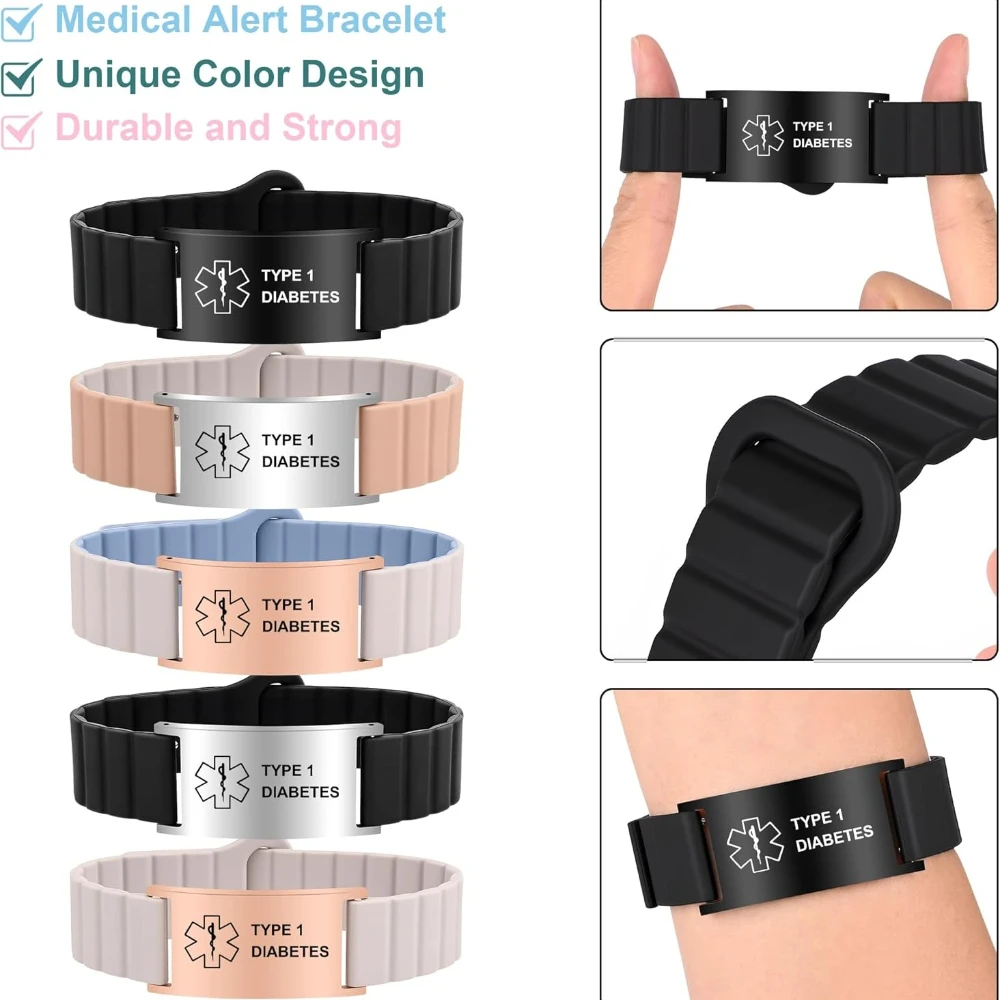 Customizable male and female medical alarm bracelet diabetes D.N.R epilepsy adjustable waterproof medical alarm ID wrist strap view 4