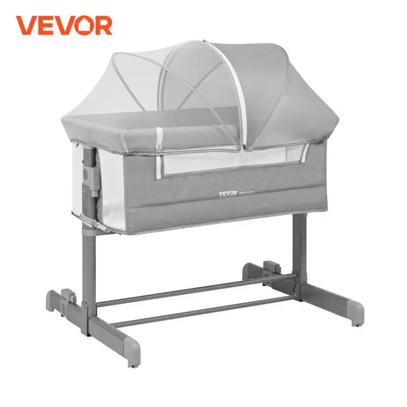 مهد الطفل VEVOR مع مرتبة وعجلات مريحة ، سرير بجانب السرير ، شبكة البعوض ، فتحة جانبية لحديثي الولادة