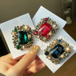Vintage Inspired Victorian Accessories Large Luxury Blue Red Green Emerald Gemstone Crystal Rhinestone Statement Brooch Pin