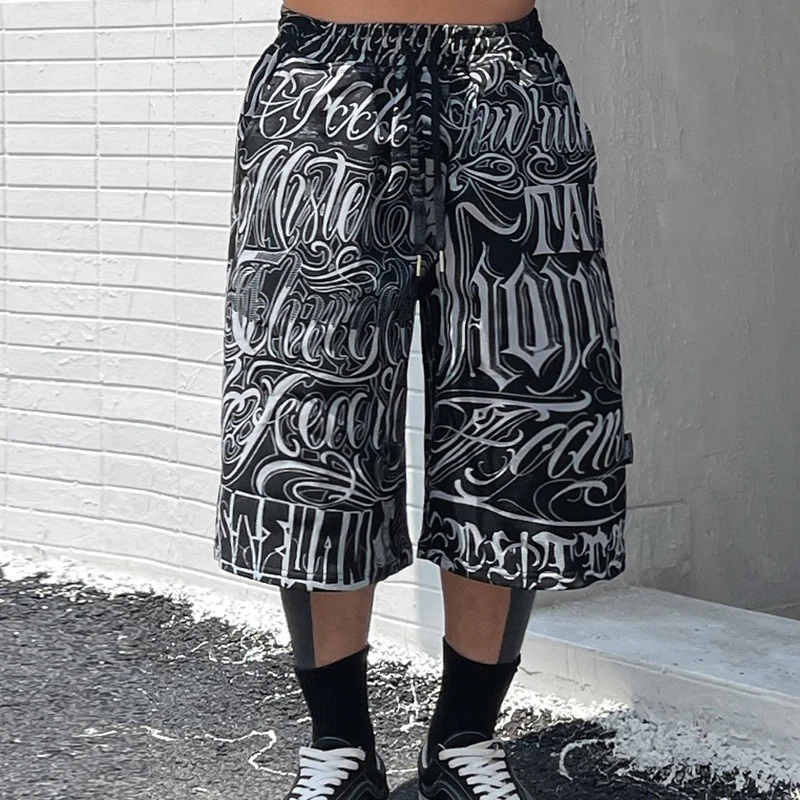 Streetwear West Coast pantaloncini sopra il ginocchio floreali con stampa completa per uomo estate Patchwork gamba larga pantaloni larghi a cinque