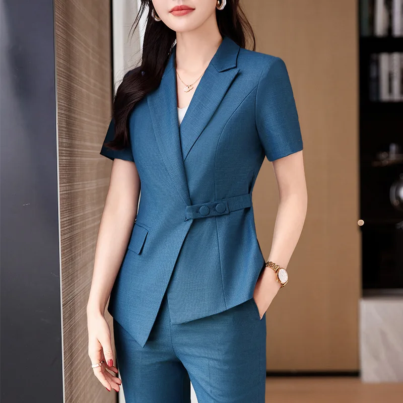 Gray Suit Women2024New Summer Business Clothing Design Beauty Salon Beauty Salon Short Sleeve Suit