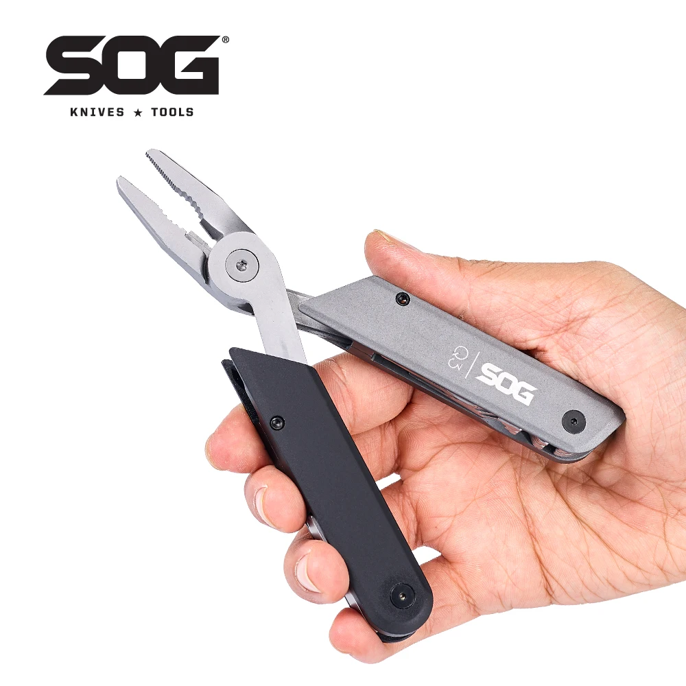 SOG Baton Q4 22 in 1 Multitool Pen W/ Foldable Plier Screwdriver Set Leather Case Portable EDC Tool for Outdoor Survival Camping