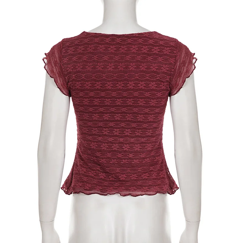 Spicy girl with fungus edge lace stitching square neck slim fit sleeveless short top for women