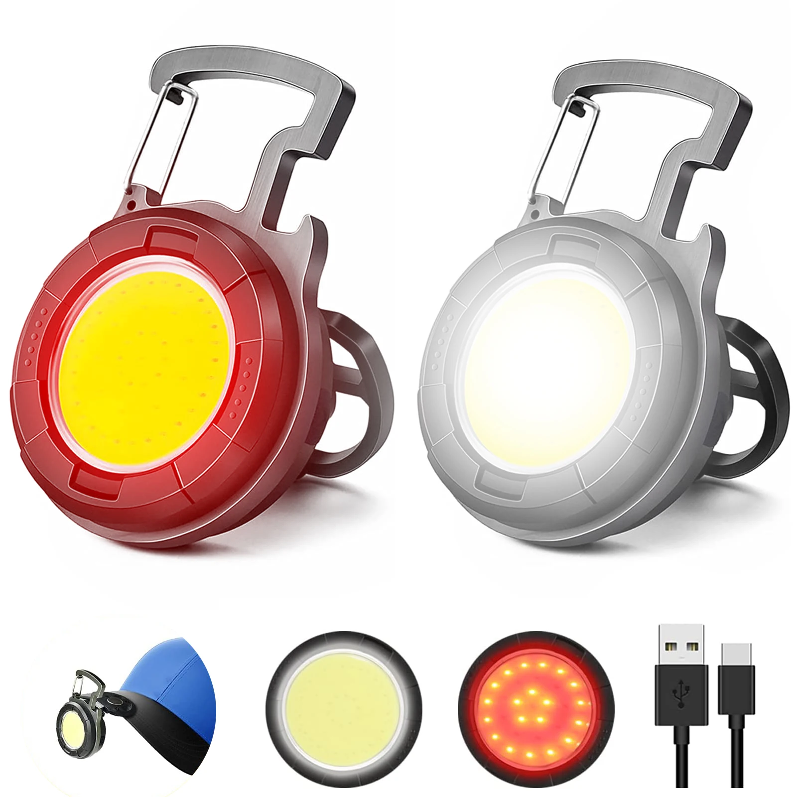

Mini Keychain COB Flashlight With Bottle Opener & Magnet, Strong Magnet, Hat Clip, Type-C Rechargeable For Work & EDC