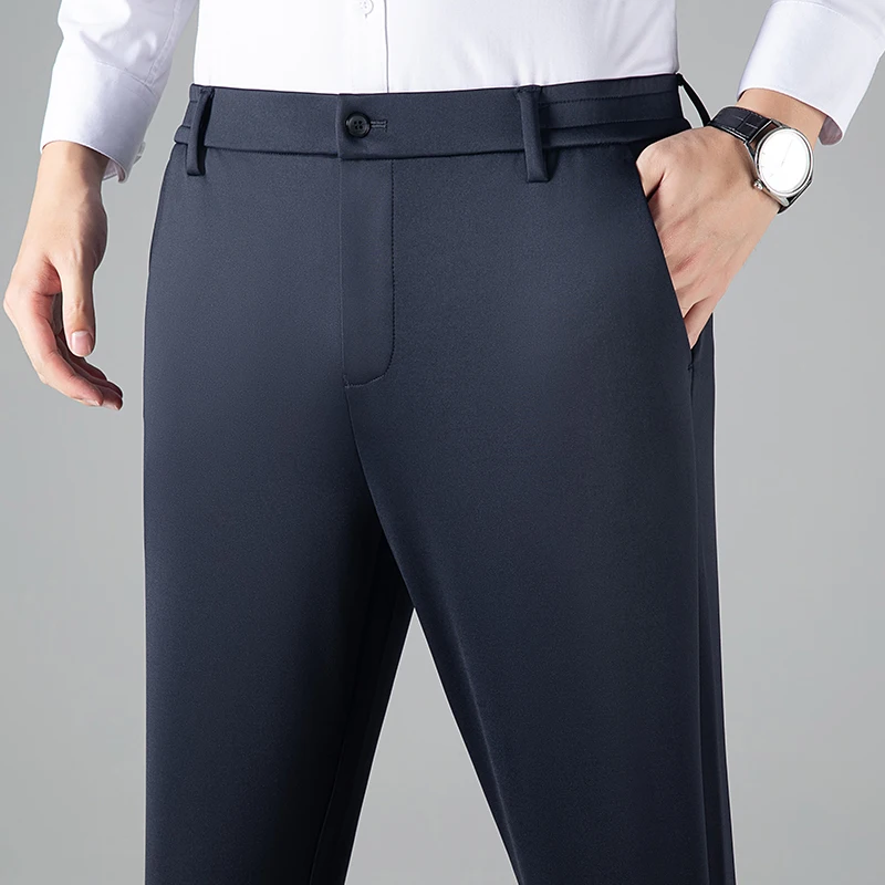 Effortless Men's Business Casual Trousers with a semi-elastic waistband Essential Pants Black Gray Straight Underwear Office