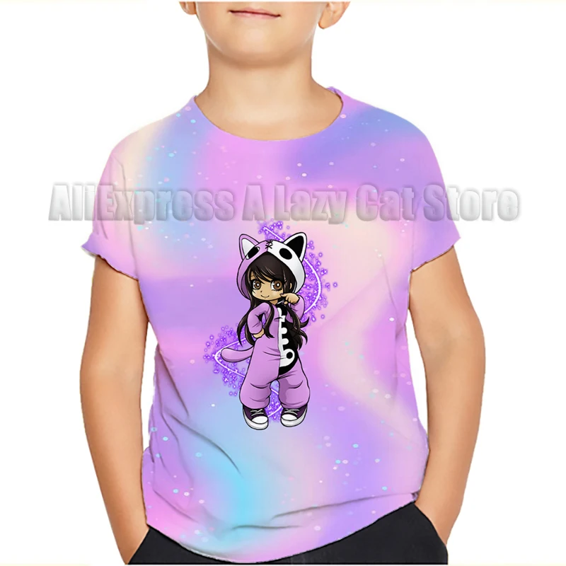 Aphmau meows เสื้อยืดแมวลายการ์ตูนสำหรับเด็ก, เสื้อยืดเสื้อผ้าเด็กเล็กแขนสั้นเด็กหญิงเด็กชายฤดูร้อน