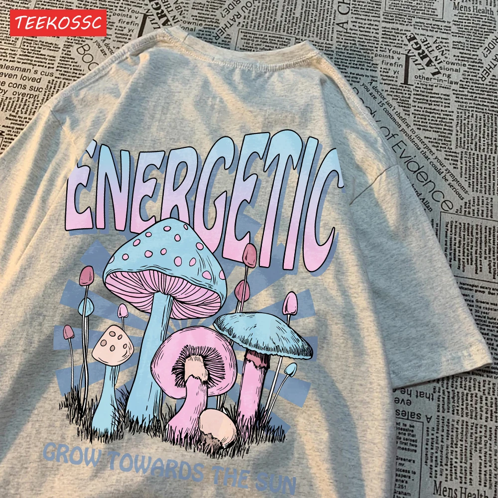 Casualowe bawełniane koszulki damskie Magic Mushroom Printing Krótki rękaw Oversize Crewneck Miękkie topy Letnia moda Odzież damska