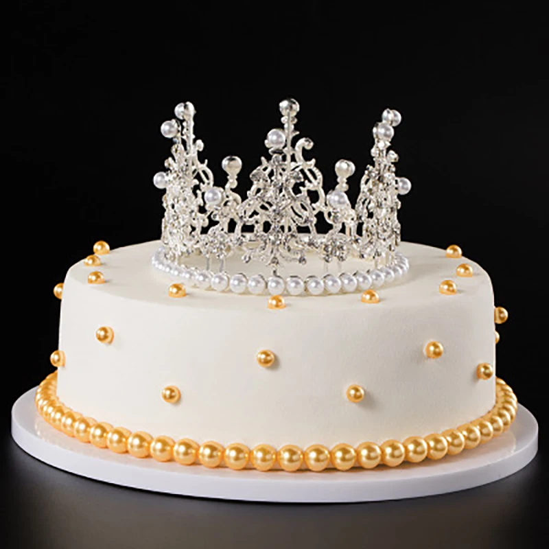 

1Pc Pearl Crown Cake Decorative Small Tiaras Crystal Pearl Princess Cake Toppers