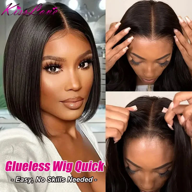 Glueless Bob Wigs Human Hair Wear And Go 4x4 Pre Cut Lace Wigs Pre Plucked Straight HD Transparent  5x5/4x6 Lace Closure Wigs