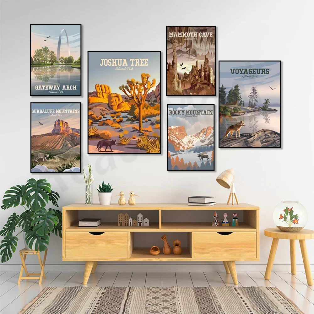 Death Valley, Mammoth Cave National Park, Colorado, Guadalupe Mountains, South Carolina, Joshua Tree, Minnesota travel posters