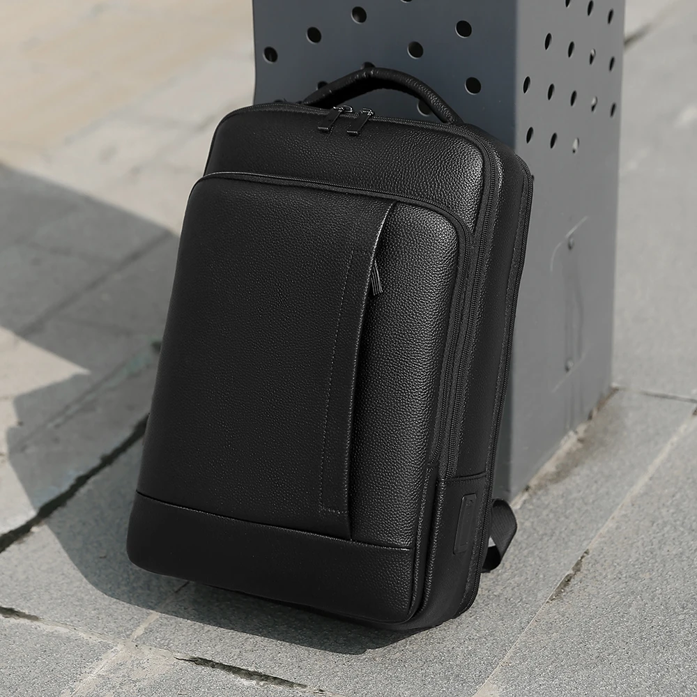Men's 15.6 inch Laptop Backpack PU Leather Satchel USB Charging Executive Backpack Briefcase Office Travel Business Shoulder Bag