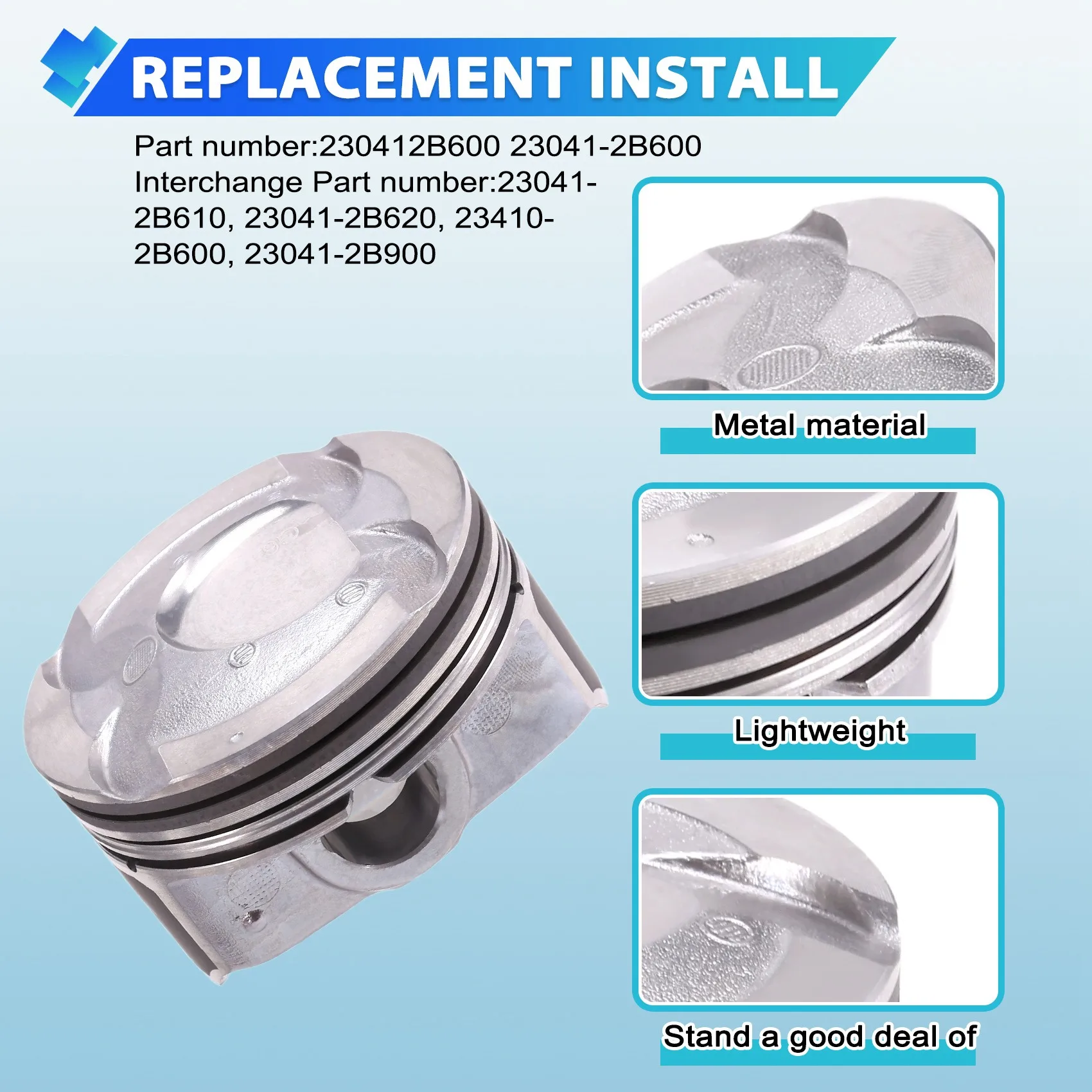 

1Set/8Pcs 1.6L Engine Pistons Pin Kit 23040-2B600 For Hyundai Accent Kia Soul Rio 2012-2017 23041-2B610 23041-2B620
