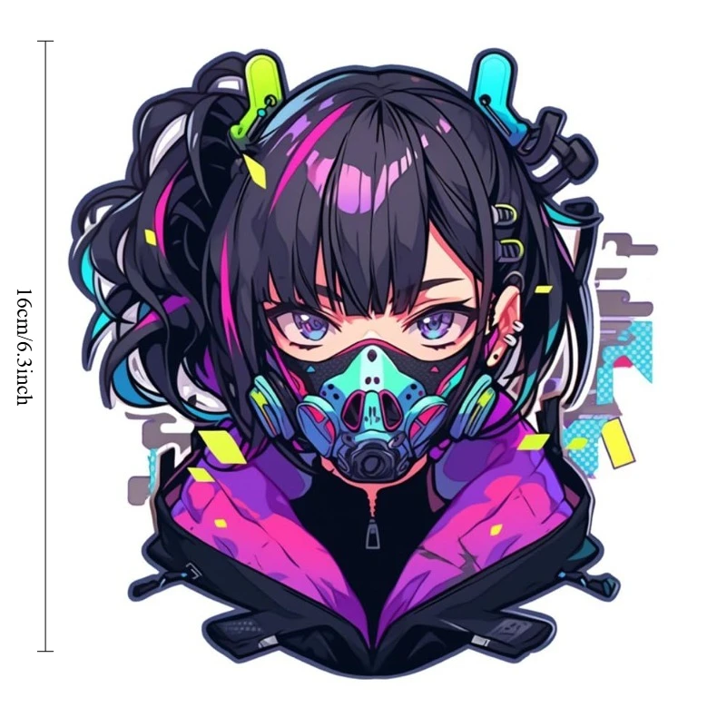 1Pc Modern Masked Anime Girl Vinyl Sticker, Urban Style Waterproof Decal For Motorcycle Window Laptop Decor, Holiday Gift