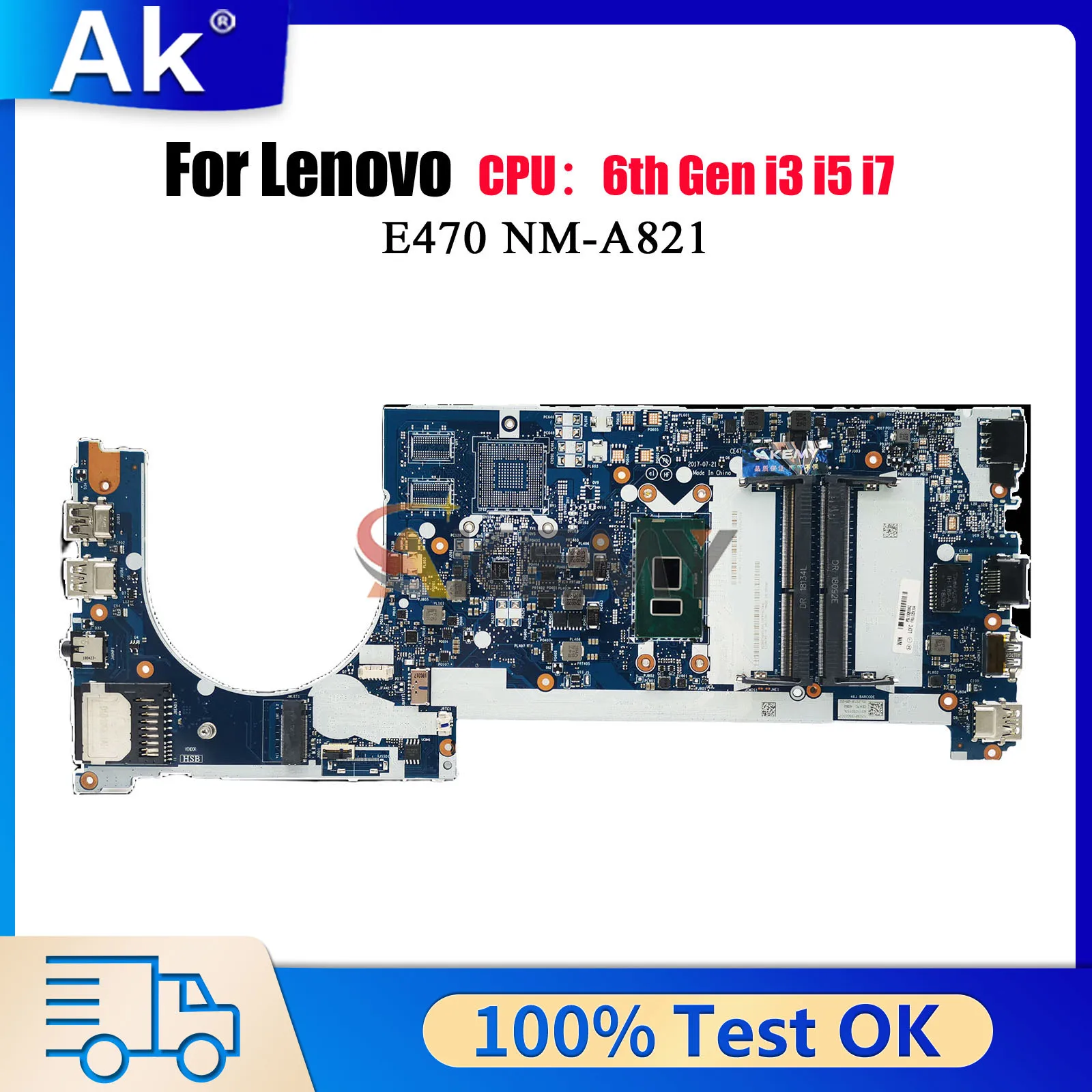

NM-A821 для Lenovo ThinkPad E470 с i3 i5 i7 6-го 7-го поколения UMA, материнская плата для ноутбука, 100% протестировано, ОК