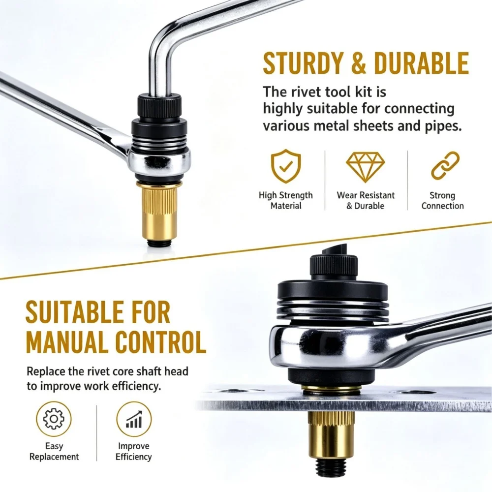 Simple Manual Rivet Nut Tool with M3 M4 M5 M6 M8 Nut Head Adapters Hand Riveting Gun Fasteners for Home DIY Sheet Metal Repair