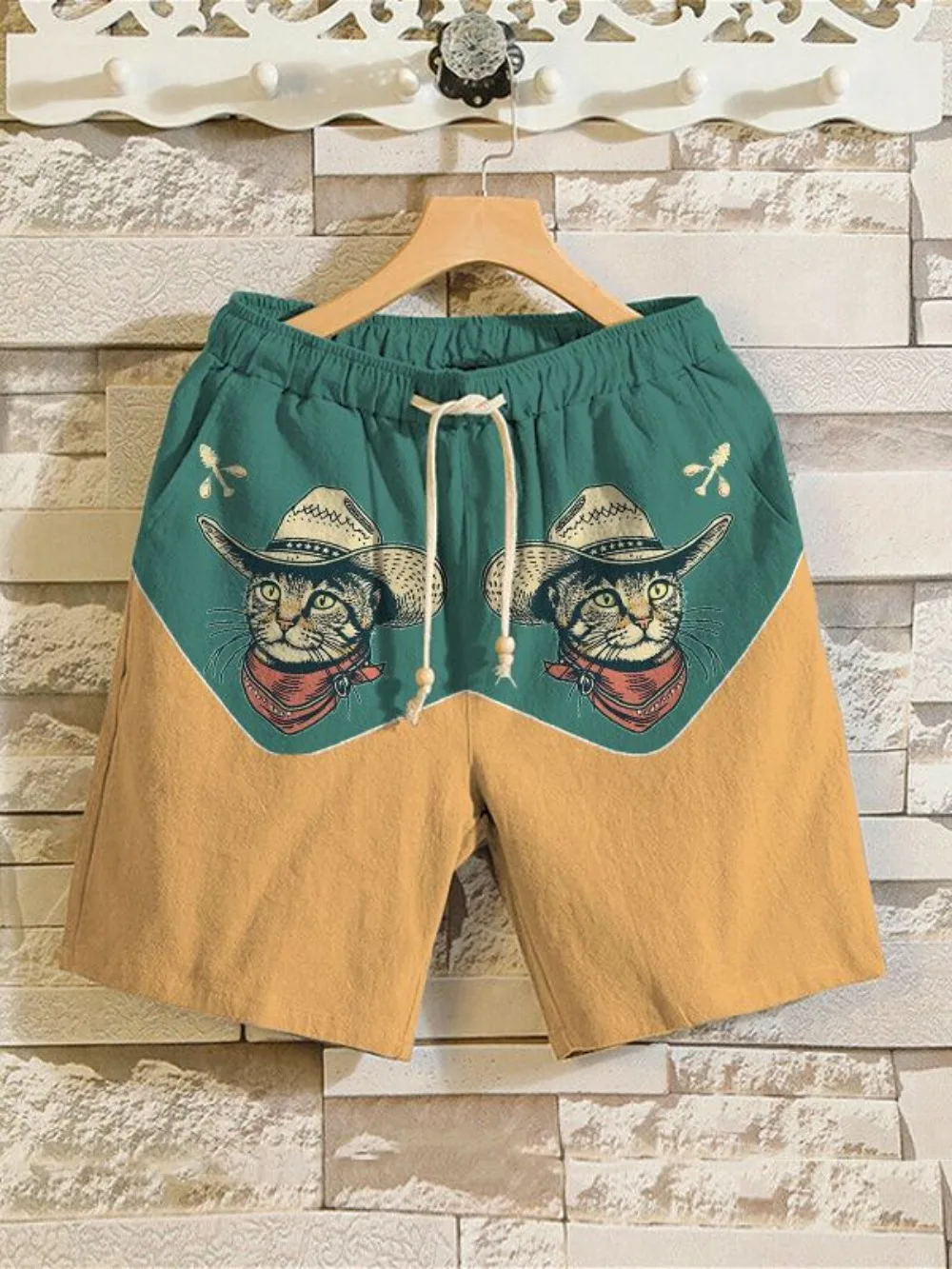 

Western Cowcat Art Printed Urban Style Shorts Summer Cool Chic Beachwear Men Streetwear Unisex Couple Casual Clothing