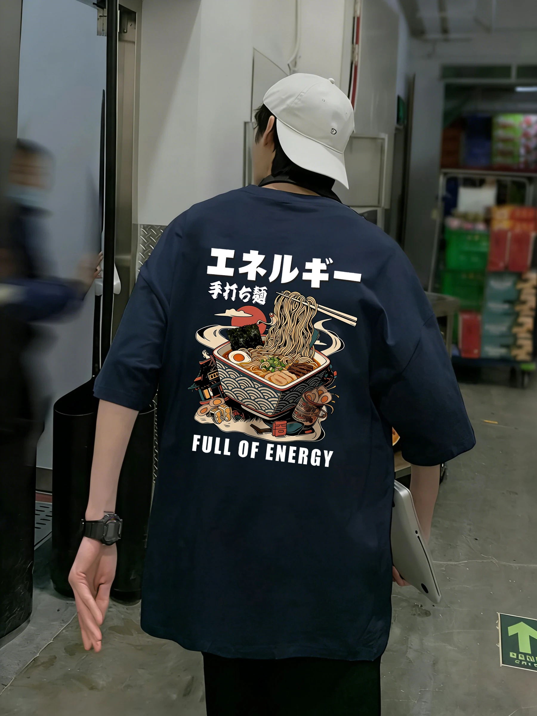 Hot Hand Beating Lamian Noodlespattern Mens T Shirts Hip Hop All-Match T-Shirt Y2K Cotton Summer Clothes Casual Loose Streetwear
