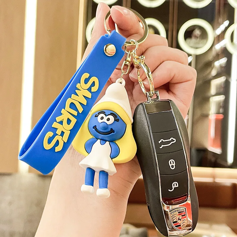 قلادة سلسلة مفاتيح Smurf إبداعية كرتونية من Minso، قلادة سلسلة مفاتيح السيارة، زخرفة معلقة على حقيبة مدرسية رائعة، هدية صغيرة