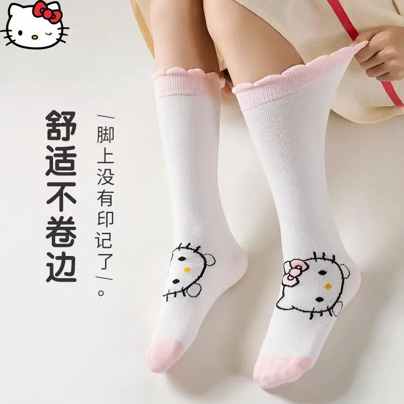 Kawaii سانريو الفتيات شبكة جورب مرحبا كيتي صيف جديد أنيمي المتوسطة الجوارب الطفل الكرتون موضة الراحة لينة تنفس العجل الجوارب