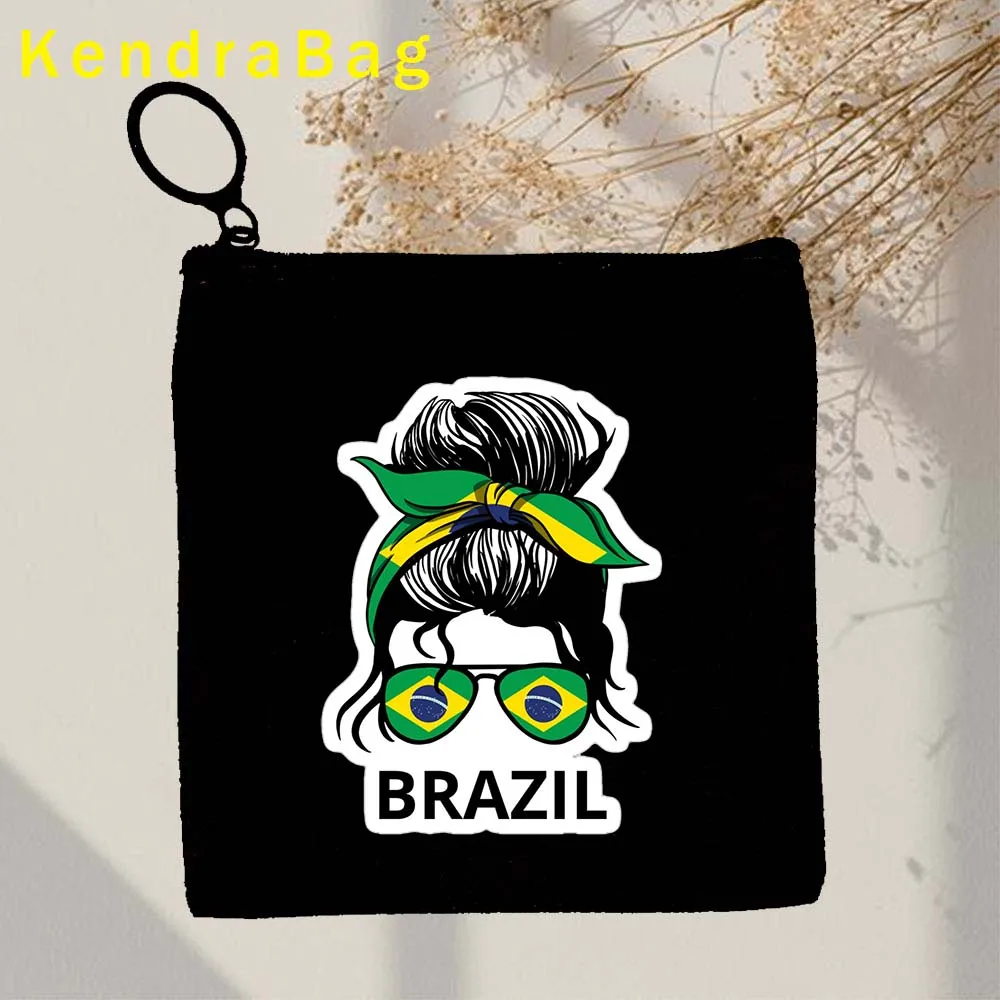 Ukraine Brazil Finland Canada Colombia Greece Ecuador France Ghana Italy Glasses Girl Key Coin Purse Eco Canvas Bag Pouch Wallet