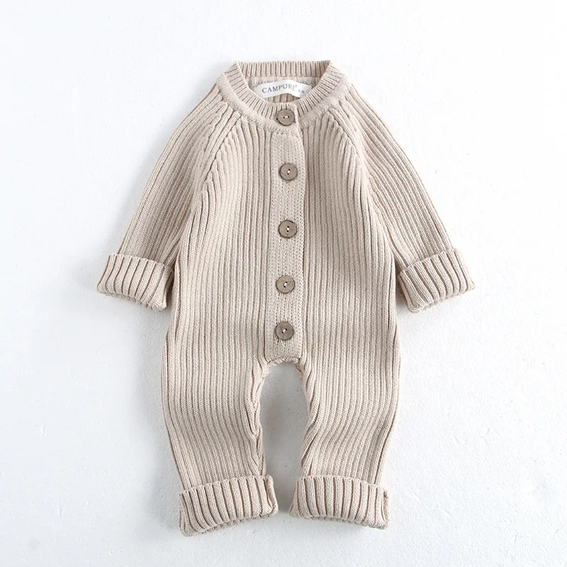 0-24M Baby Clothes Spring New Infant Rompers Solid Knit Jumpsuits O Neck Boys Jumpsuit Toddler Outfit