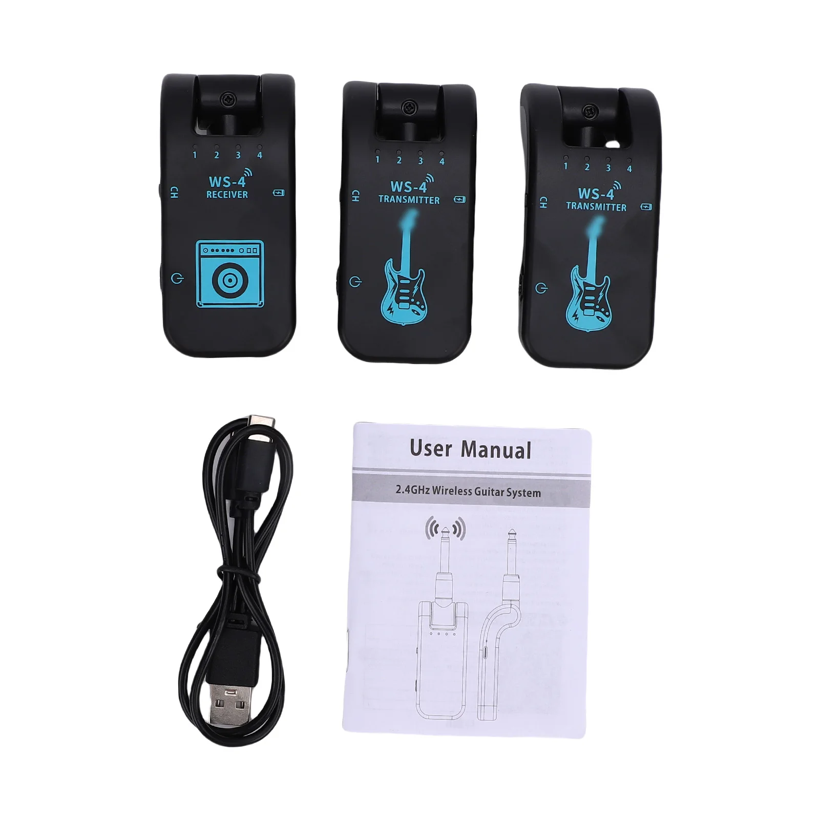 2.4GHz Wireless Guitar System Rechargeable Guitar Transmitter Receiver Set Plug and Play 48K/16bit Real-time Transmission 282