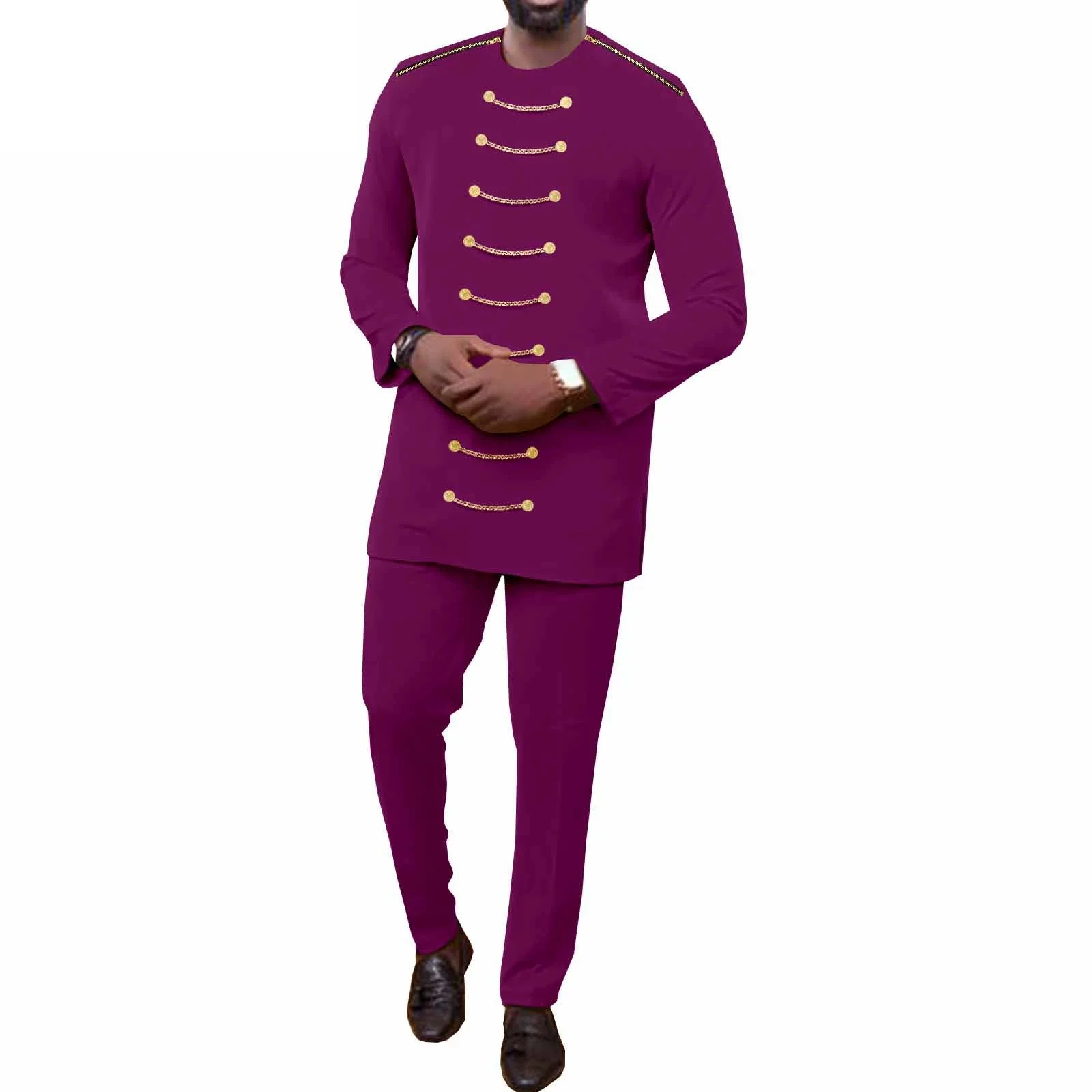 ملابس رجالية أفريقية سترة بسحاب وسراويل أنقرة مكونة من قطعتين ملابس Dashiki مقاس كبير مع سلسلة بازان الثراء