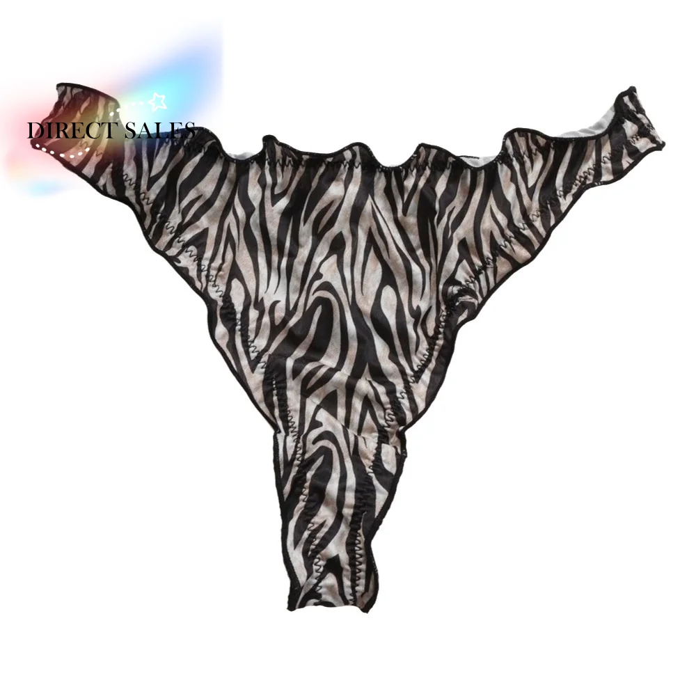 Cotton Crotch Ice Silk Panties Mid Waist Seamless Leopard Print Thong Ruffle Female Lingerie Women's Summer Briefs Girl