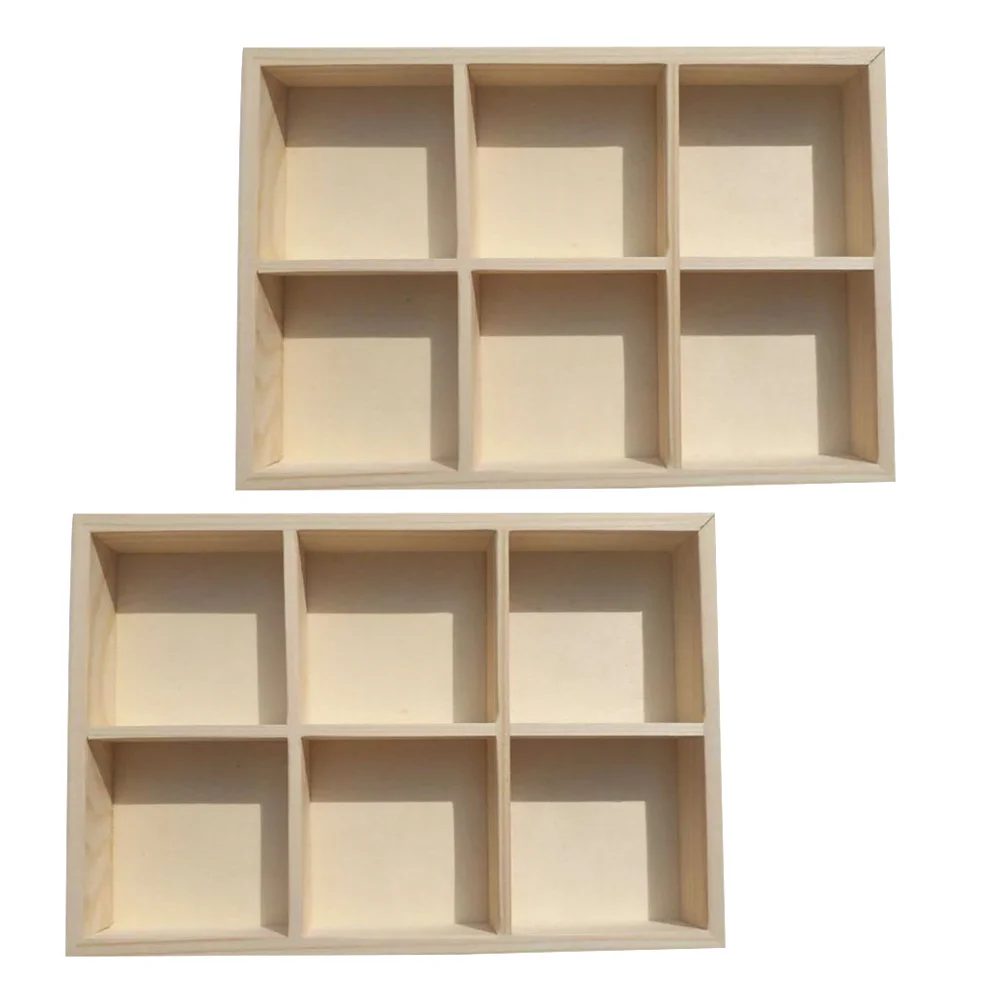 

2 Pcs Wood Wax Pencil Case Wooden Boxes 6-grid Storage Crayon Container Pigment Watercolor Desktop