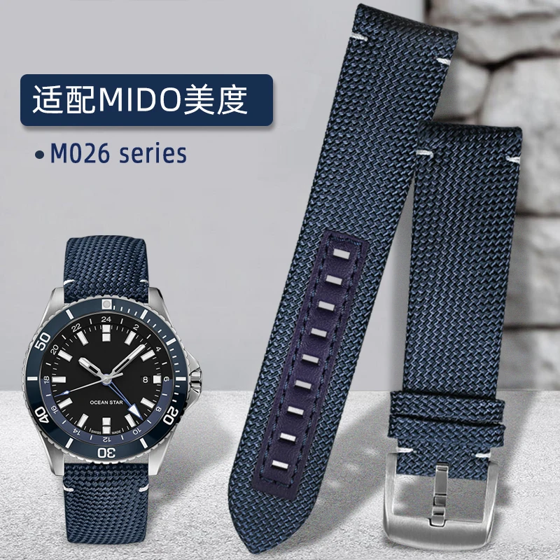 High quality Nylon men\'s Watchband For Citizen Mido Navigator M026.629/430 Ocean Star M042.430 Canvas Leather Watch Strap 22mm